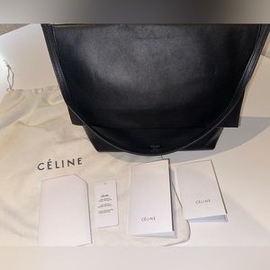 CELINE.        Calfskin  Flap Clasp Shoulder Bag Black